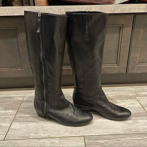 Genuine leather knee high wedge boots